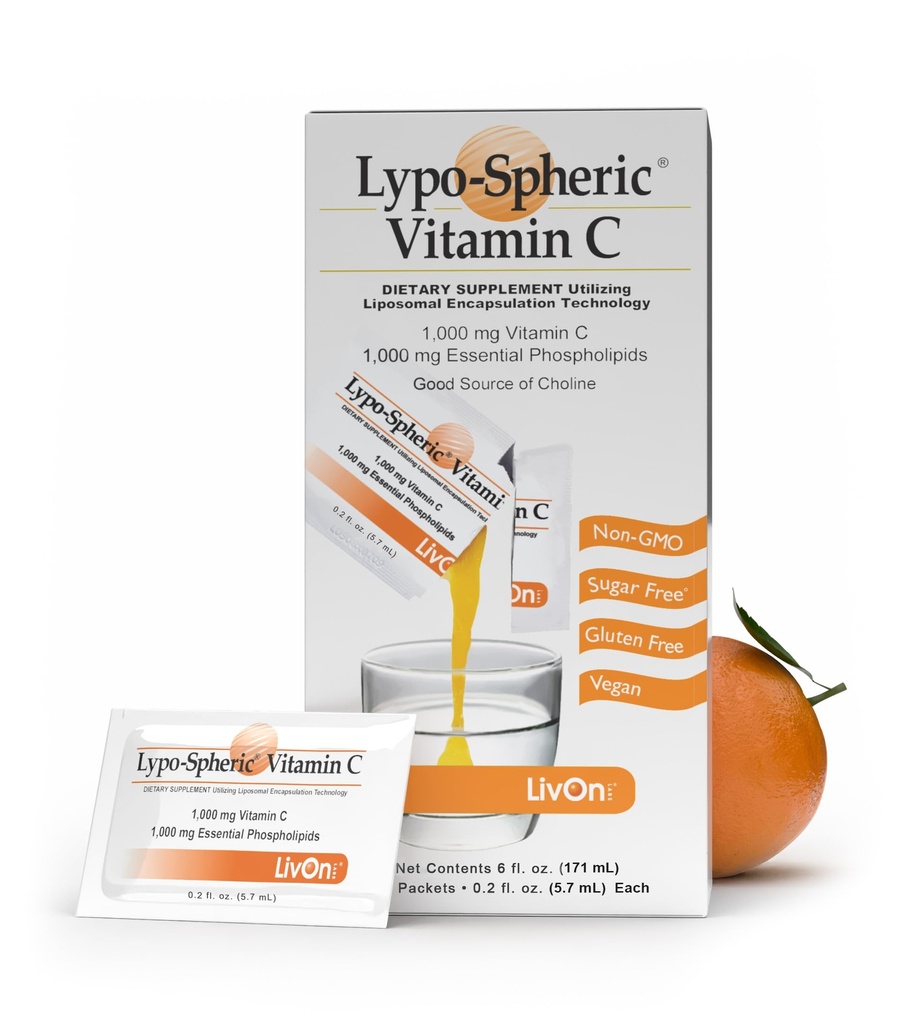 LivOn Laboratories Lypo–Spheric Liposomal Vitamin C 1000mg - Kein Zucker, Immununterstützung, Pflanzenbasiert - leicht zu schlucken, absorbierbar - Non-GMO, Glutenfrei (0.2 fl oz Individuelle 30 Packungen)