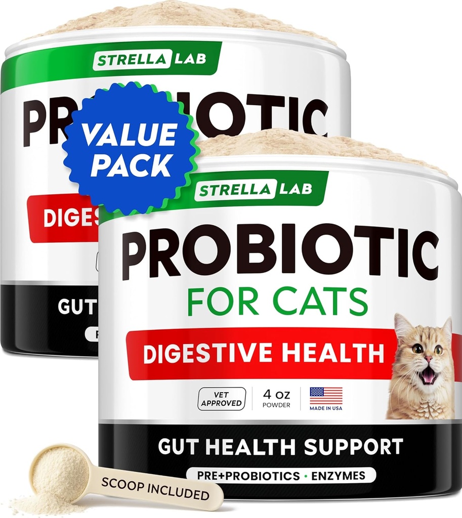 StrellaLab Cat Probiotic Powder - Probiotika für Katzen mit Durchfall - einfach zu mischen Pulver - Cat Probiotics für Indoor Cats, Health Supplies Nahrungsergänzung, Verdauungsunterstützung (8 oz/Pack von 2)