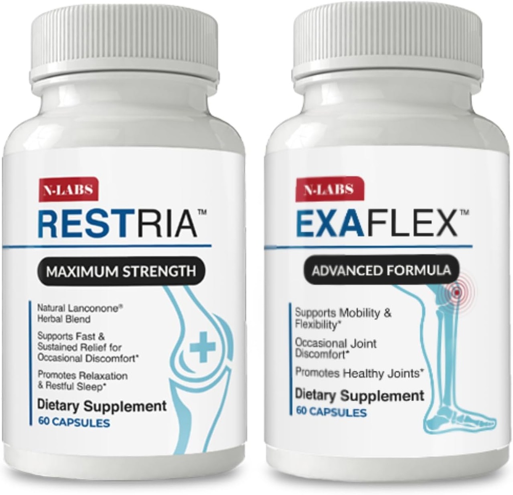 N-Labs Joint Support & Sleep Aid Combo – ExaFlex avec Boswellia Extract et Bromelain pour Joint Support + Restria avec Lanconone Herbal Blend et formule de sommeil pour la relaxation nocturne
