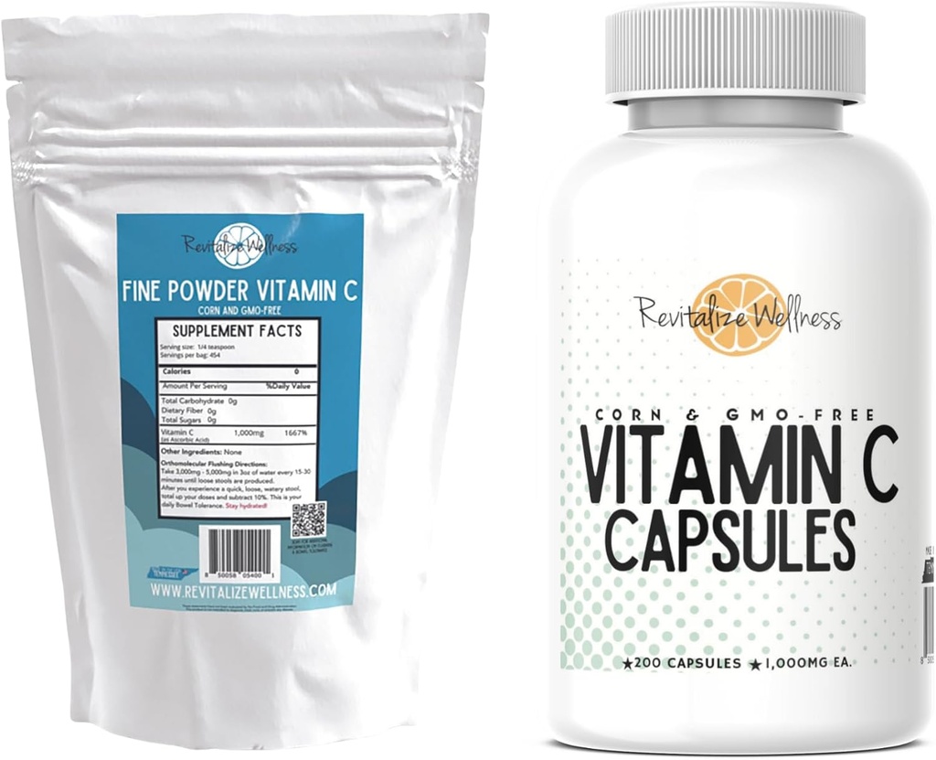 Bundle | Fine Powder Vitamin C, 454 Servierungen und Vitamin C Kapseln, 200 Kapseln
