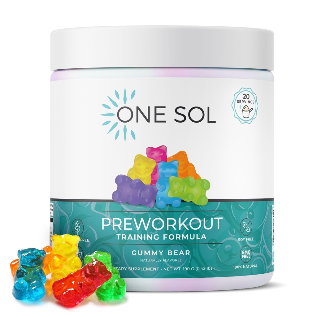 One Sol Pre-Workout für Frauen, Enhanced Pump & Focus, No Jitters or Crash, Natural Ingredients, 100% Vegan, Gluten Free & Soy Free, (Gummy Bear)