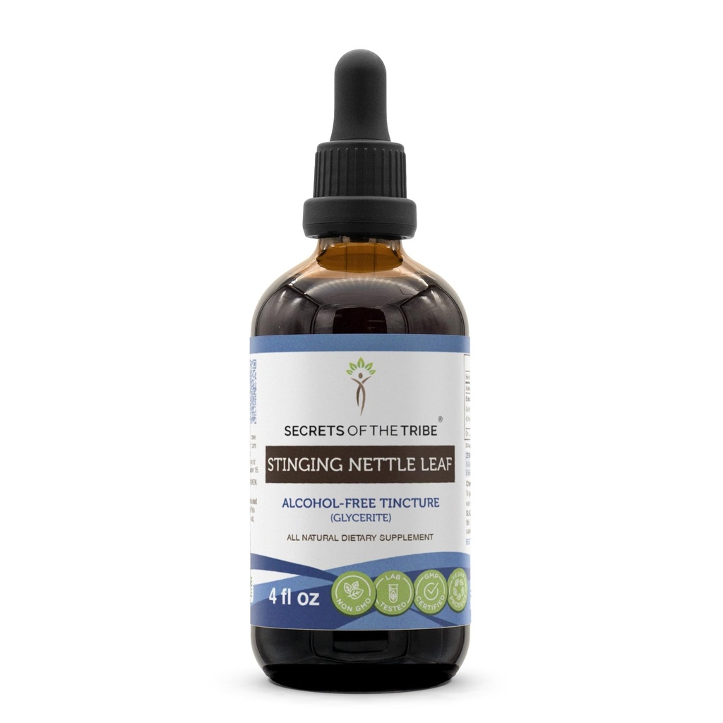 Secrets de la Tribe Sting Nettle Leaf Teinture sans alcool (Glycérite) 694 mg Stinging Nettle (Urtica Dioica) Feuille séchée (4 Fl Oz) Supplément antiallergique
