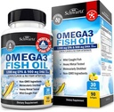Triple Strength Omega 3 Huile de poisson 3000mg - supplément Omega 3 de puissance élevée pour les femmes et les hommes, sans Burpless L'huile de poisson au citron - 2250mg Acides gras essentiels avec DHA & EPA, prise sauvage, 90 Softgels
