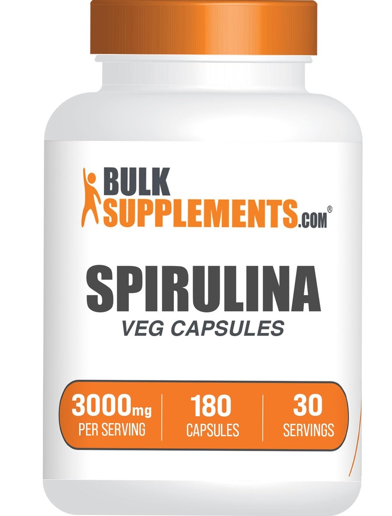 BulkSupplements.com Spirulina Kapseln - Green Superfood Supplement, Spirulina Supplement - Vegan, 6 Kapseln pro Servierung, 180 Zähler (Pack von 1)