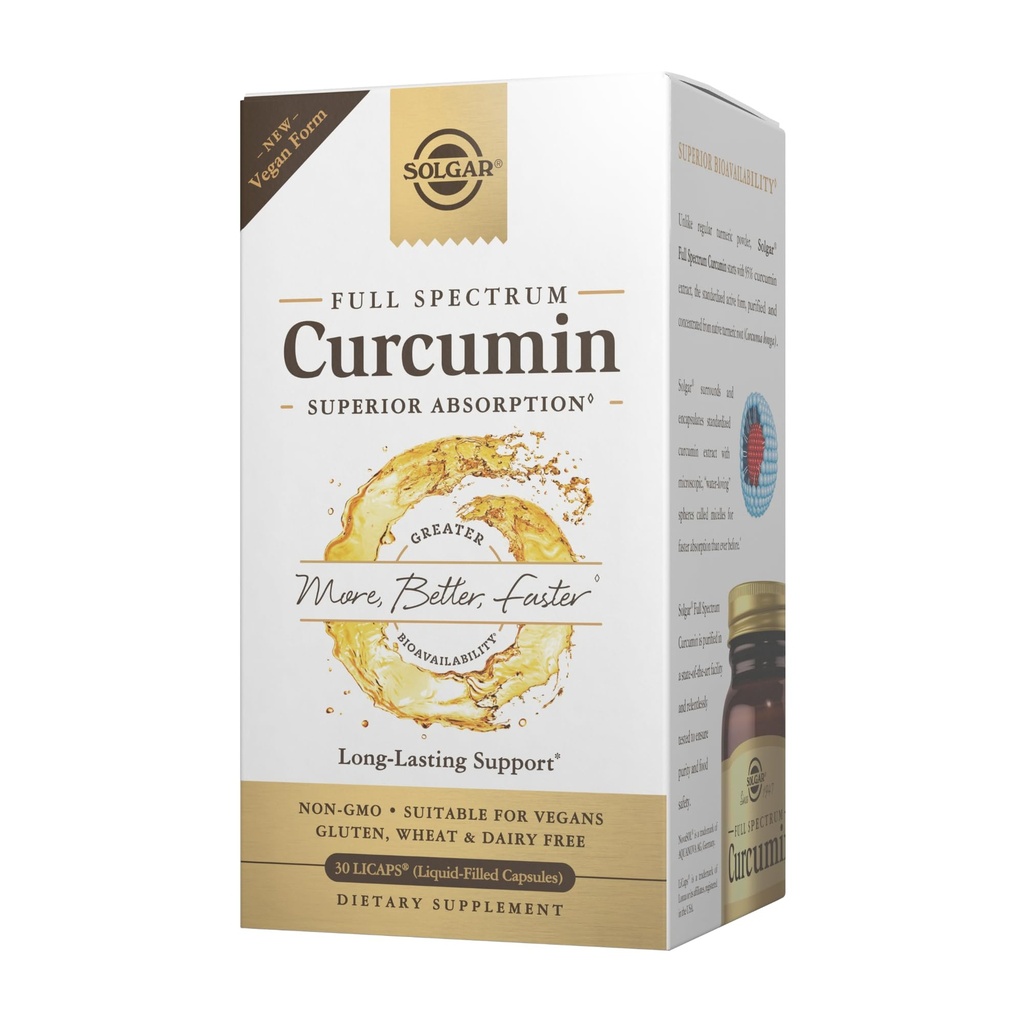 Solgar Full Spectrum Curcumin - 30 LiCaps - Überlegene Absorption - Gehirn, Joint & Immune Health - Vegan, Glutenfrei, Non-GMO, Dairy Frei - 30 Servierungen