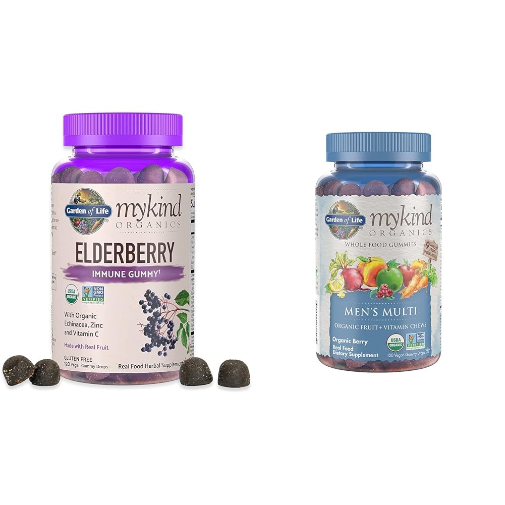Jardin de la vie Bios Gommies de baies aînées pour adultes et enfants - Supplément de soutien immunitaire avec des fruits biologiques et des vitamines gommy pour hommes Multi Berry, 120 Comte