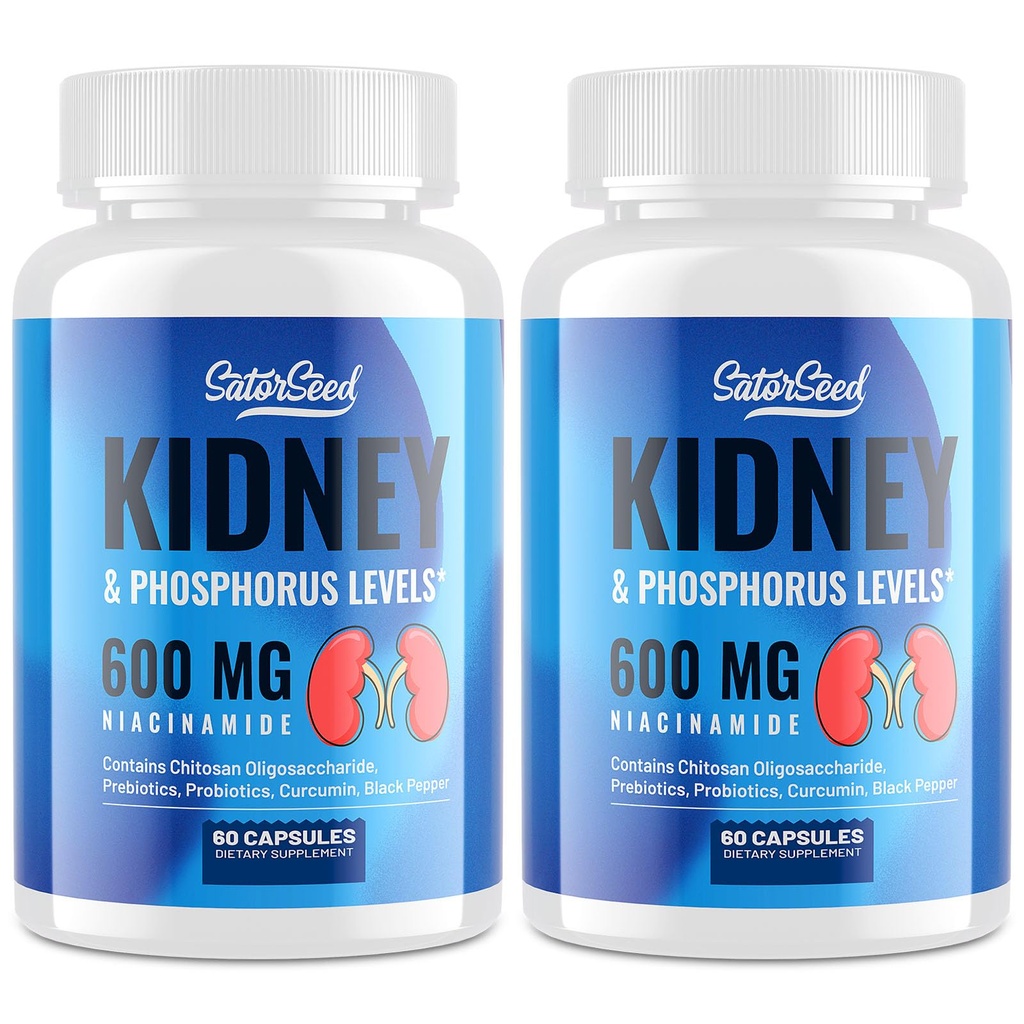 Kidney Support Supplement – Kidney Cleanse Detox mit 600mg Niacinamid & Chitosan Oligosaccharide – Phosphor-Conscious Formula – Vegetarische Kapseln für Erwachsene – 2 Flaschen