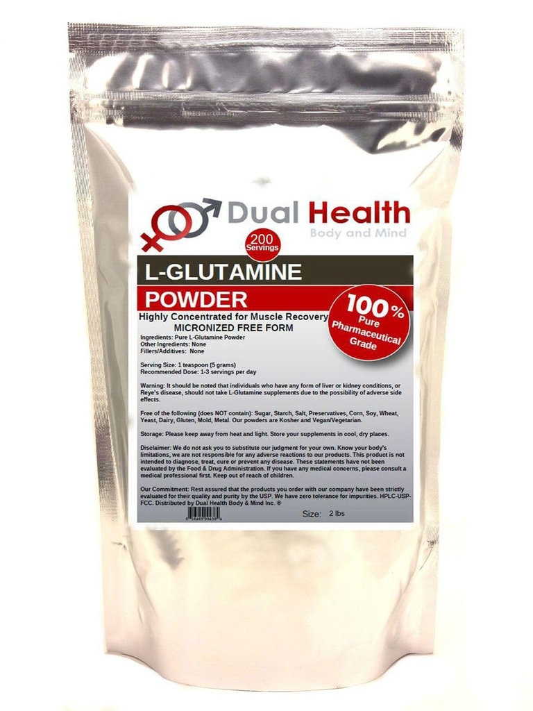 L-Glutamine (2 lbs) Pure Powder 5000mg Suppléments en vrac de forme libre, fabriqués aux États-Unis, Immune Digestion GI Support Fuite Gut Santé Muscle Énergie Stamine Endurance Force