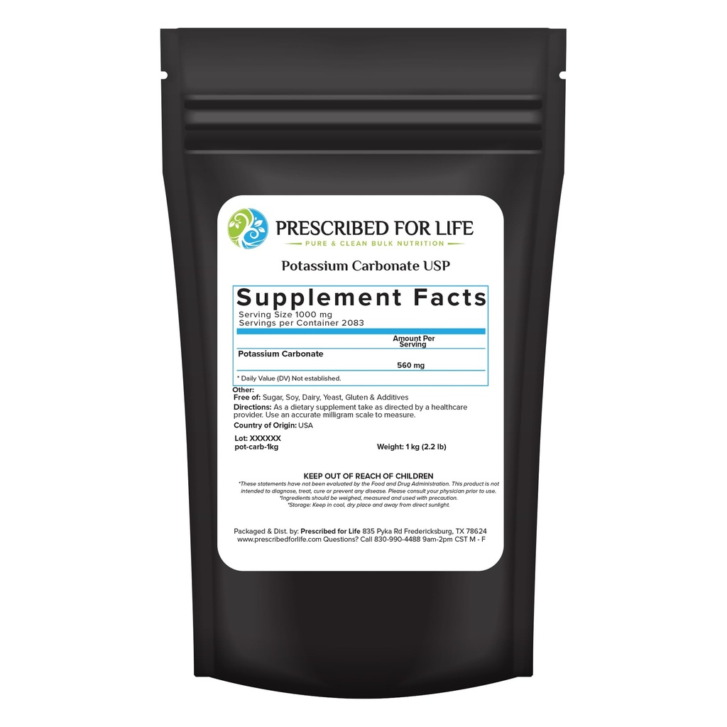Präscribed for Life Potassium Carbonate Powder, Natürliche USP Food Grade Potash für Pflanzen, Seife, Nahrungsergänzungsmittel, &amp; mehr, Pure Bulk Kaliumpulver (1kg / 2.2lb)