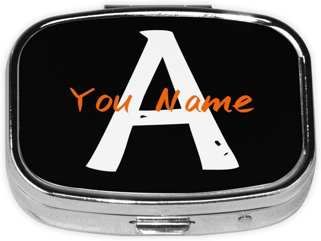 Benutzerdefinierte quadratische Pille Box mit Spiegel personalisiert Foto Text Logo Name Travel Small Pill Case 2 Compartment Customized Portable Metal Medicine Container Vitamin Organizer für Pocket Purse (Name)