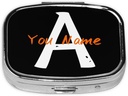 Benutzerdefinierte quadratische Pille Box mit Spiegel personalisiert Foto Text Logo Name Travel Small Pill Case 2 Compartment Customized Portable Metal Medicine Container Vitamin Organizer für Pocket Purse (Name)