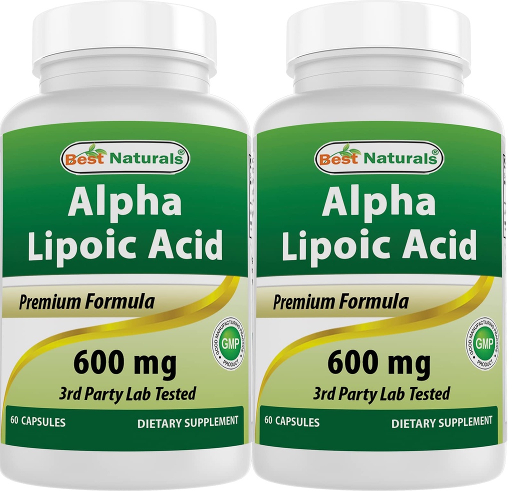 Best Naturals Alpha Lipsäure 600 mg 60 Kapseln - ALA Leistungsstarkes Antioxidans (60 Count (Pack von 2))