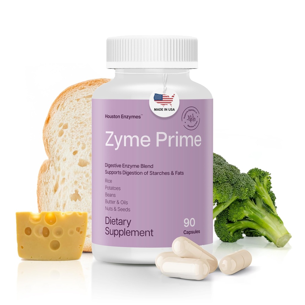 Houston Enzymes - Zyme Prime - 90 Kapseln - Verdauungsenzyme Frauen & Men Enzyme, Verdauung für Carb, Fat & Protein Breakdown, Hilft Intoleranzen, Bloating & Gas, Verdauungsergänzung