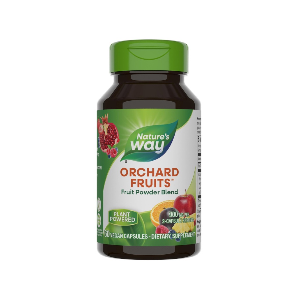 Fruits de la nature, mélange de poudre de fruits, contient 12 fruits différents, 900 mg par portion de 2 capsules, 60 capsules (paquetage mai Vary)