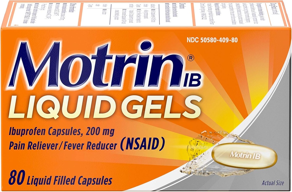 Motrin IB 200mg Ibuprofen Liquid Gel Pain Reliever/Fever Reducer für Aches & Pain, 80 ct