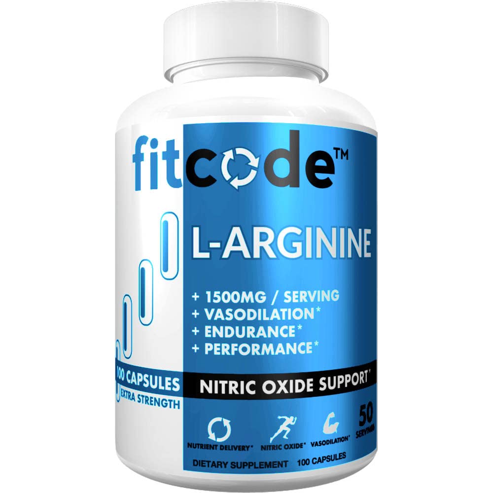 fitcode Pure Extra Strength L-Arginin HCl 1500mg, Nitric Oxid Ergänzung für Vascularity, Pumpen, Endurance, Leistung, Muskelwachstum, Energie, Leistungsstarke N.O. Muskel-Pumpenkapseln (50 Portionen)