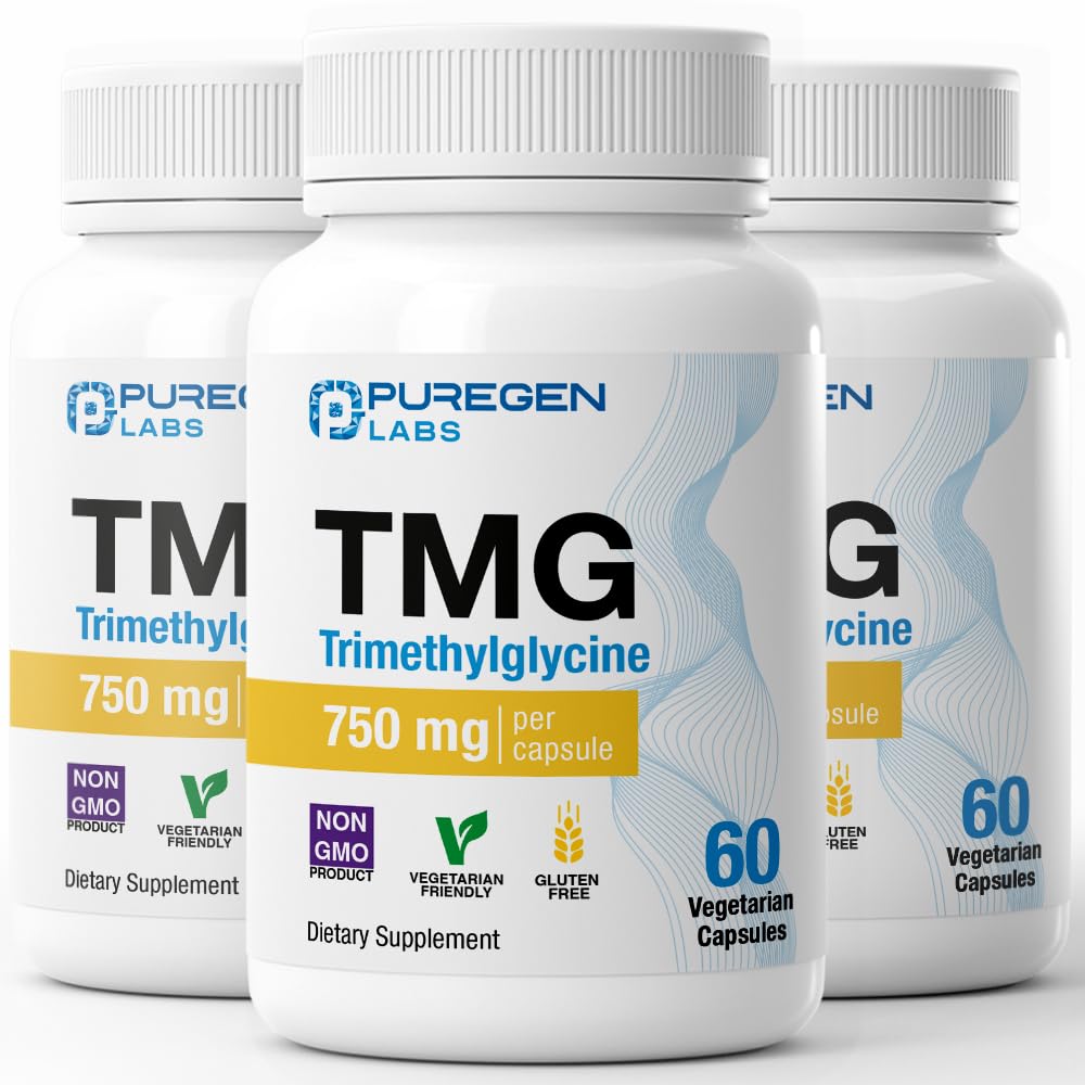 Puregen Labs TMG 750 mg – Supplément de triméthylglycine – Non-OGM, NO Gluten et Dairy.