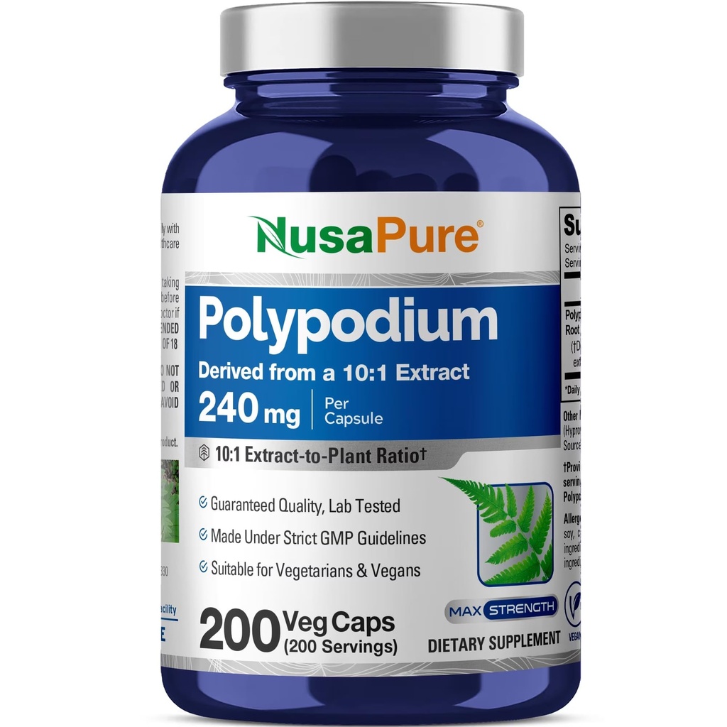 NusaPure Polypodium, Vegan, 240mg, 200 Veggie Capsules - 200 Servings