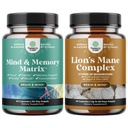Ensemble de complément de soutien au cerveau Nootropics avancé avec des vitamines de la mémoire et du focus et supplément de champignons de la Mane du Lion avancé avec Reishi, Chaga, Maitake & Shiitake pour le soutien et le focus de la mémoire