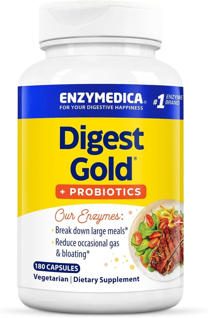 Enzymedica Digest Gold + Probiotics, 2-in-1 Formel für Gut Health, Verdauungsenzyme & aktive Probiotische Kulturen, 180 Zähler