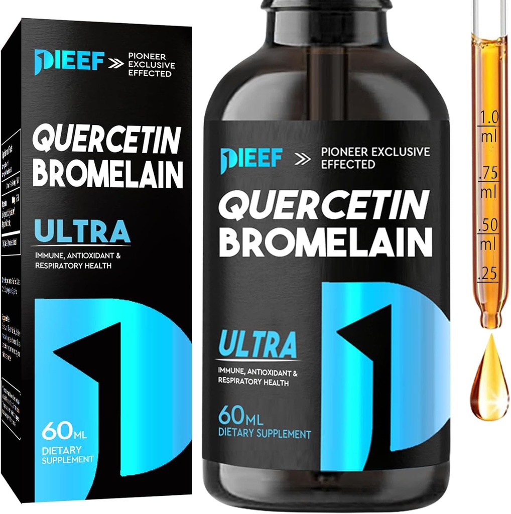 Quercetin mit Bromelain-Flüssigtropfen, Quercetin-Ergänzungen 1000mg, Respiratory Health Immun Complex Support, 7-in-1 Quercetin Flüssigkeitstropfen mit Zink