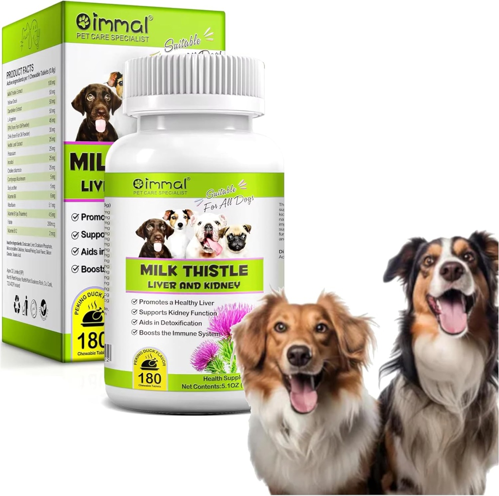 Milchdistel für Hunde - 180 Chewable Tablets - Canine Liver und Kidney Support Supplement für Hunde - Detox - Liver Supplement