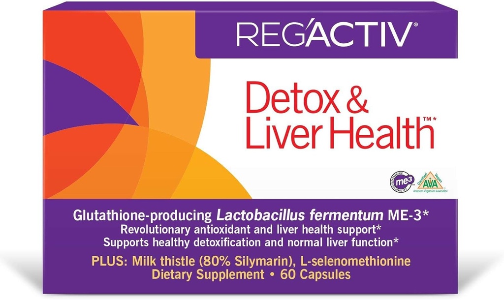 REG'ACTIV Detox & Liver Health, 60 Kapseln, mit Glutathion produzierenden Lactobacillus Ferment ME-3