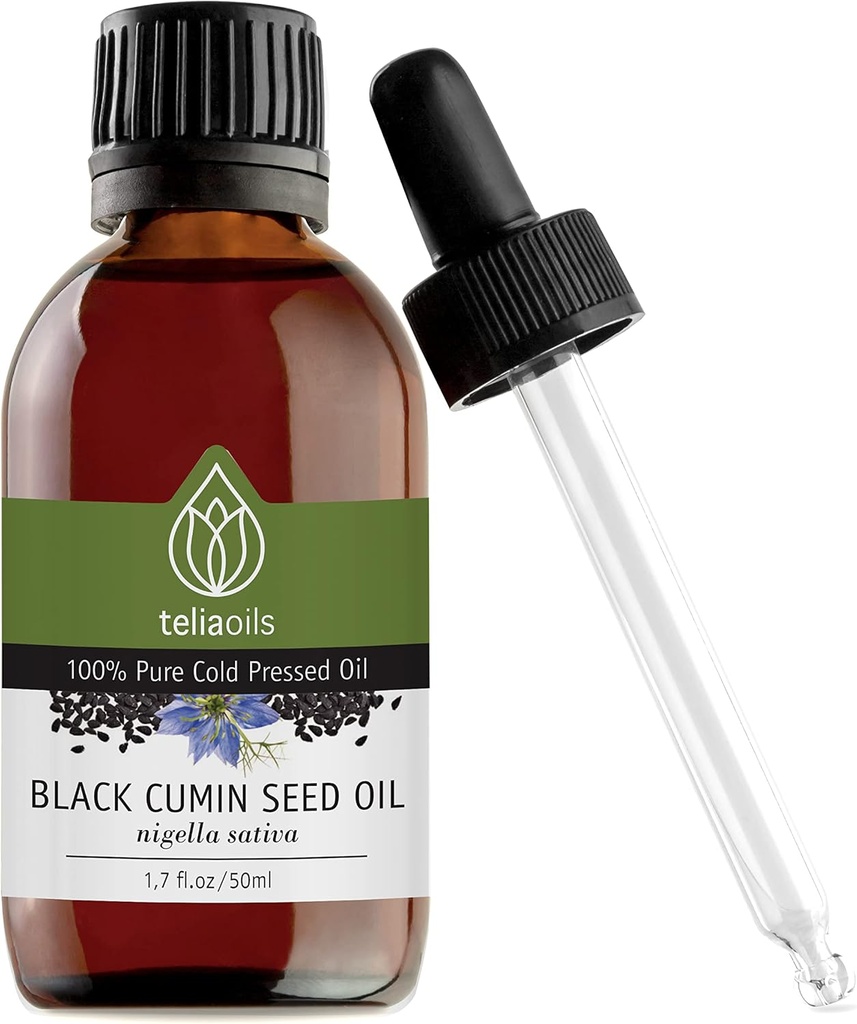 Teliaoils Black Seed Cumin Oil, 100% Pure, Natural, Cold Pressed, Rich in Omega-3 & Omega-6 fatty acids & Polyphenols Premium Grade, For Skin, Nails & Hair, an excellent Antioxidant