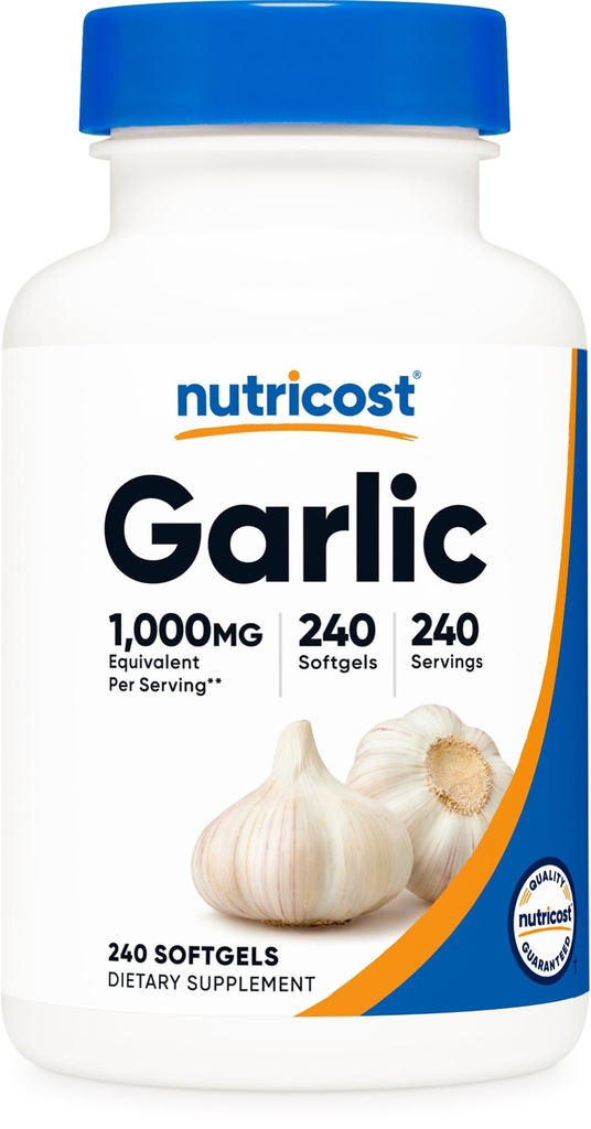 Ail Nutricost 1000mg, 240 Softgels - Sans odeur, supplément sans gluten Premium