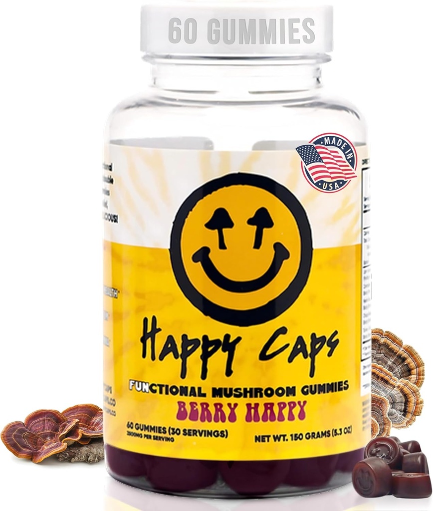 Lions Mane Mushroom Gummis für Entspannung & Wellness Organic Functional Mushroom Blend with Turkey Tail, Reishi, Chaga & Cordyceps - Immununterstützung - Vegan Supplement - 60 Berry Gummies
