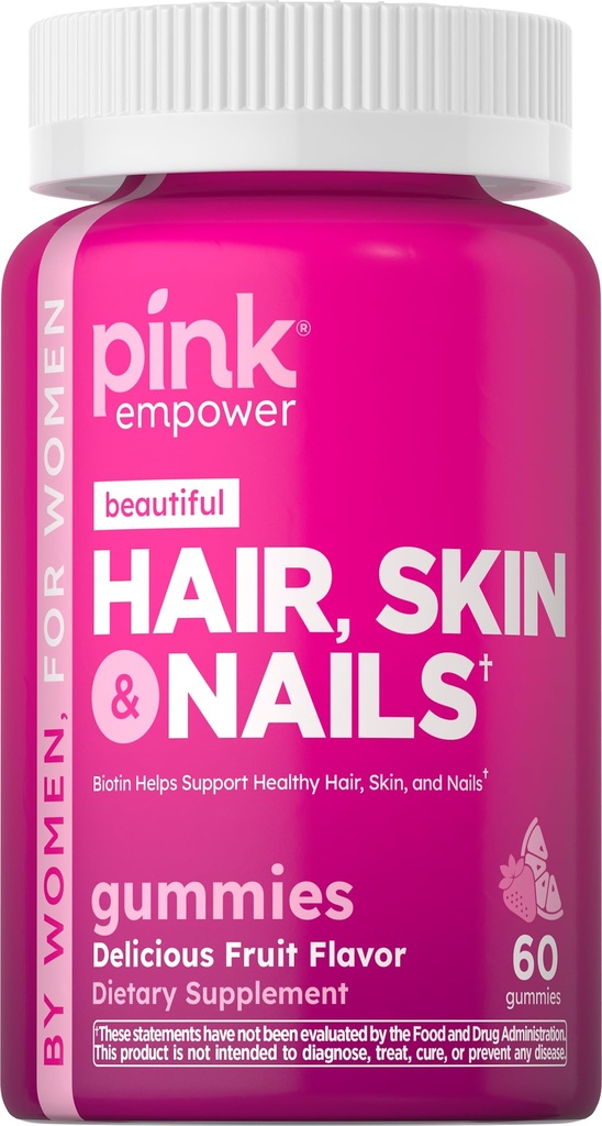 PINK cheveux ongles de peau Gummies de 60 comtes plus collagènes et biotines non-OGM et vitamines sans gluten pour les femmes