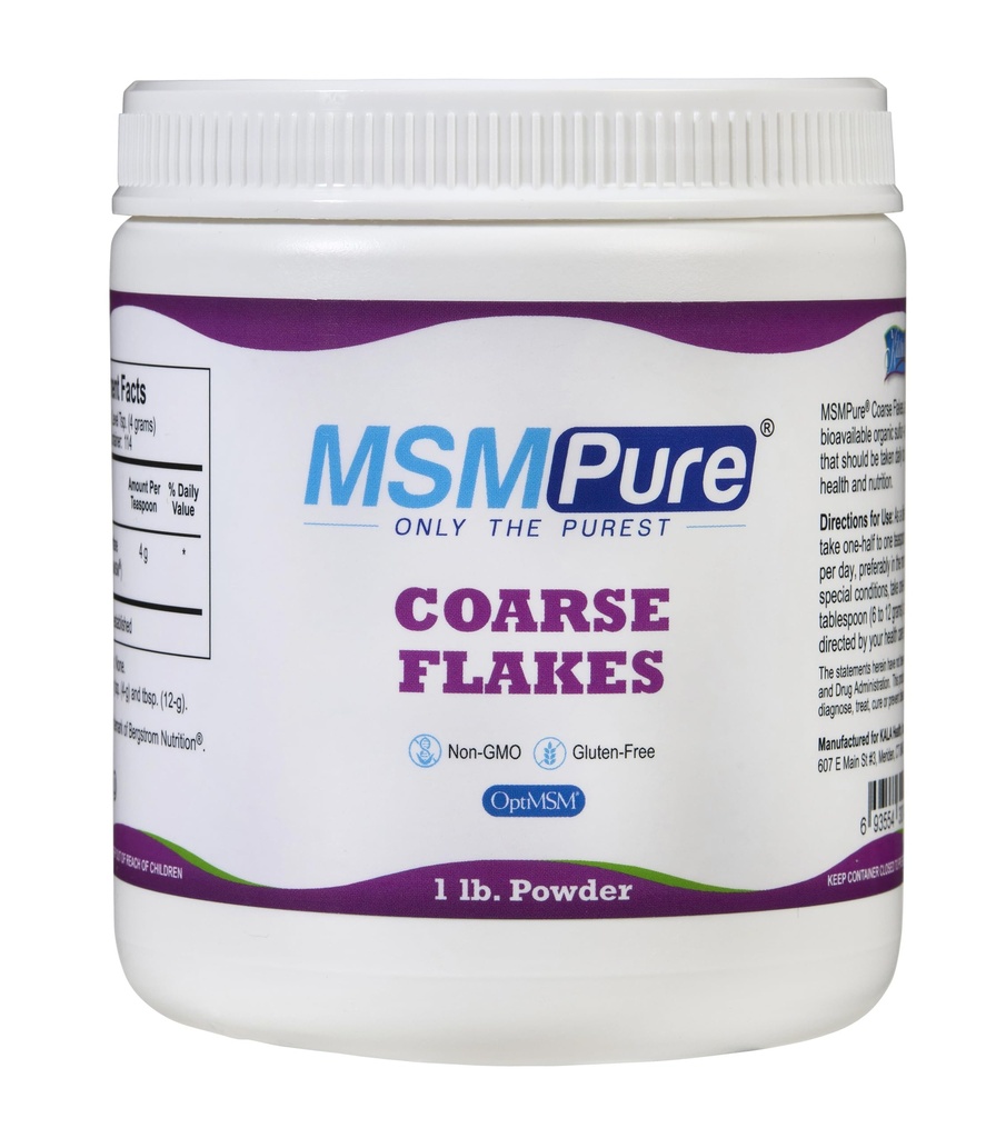 KALA Health MSMPure Coarse MSM Powder Flakes – US-Fabriqué MSM pour la santé articulaire, l'apparence cutanée et le soutien des cheveux et ongles – 1 lb, soufre organique