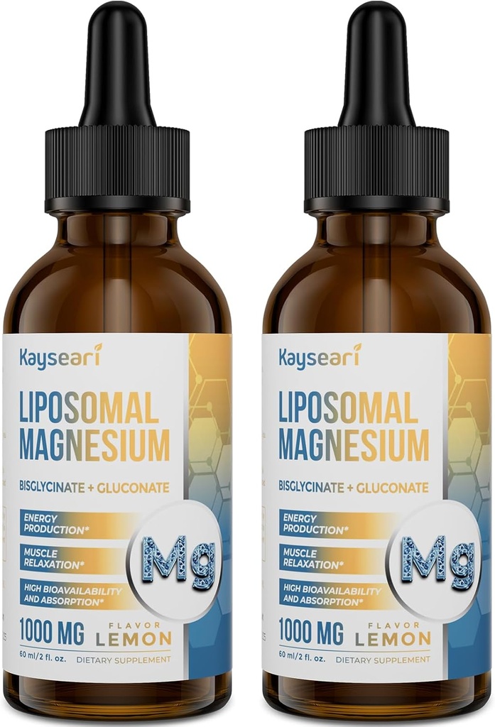 Hochfeste Liposomale Magnesiumtropfen, leicht absorbierte Chelatformen von Magnesium-Bisglycinat und Magnesium-Gluconat, 60ML Zitronen-Flaschen-Flüssigtropfen