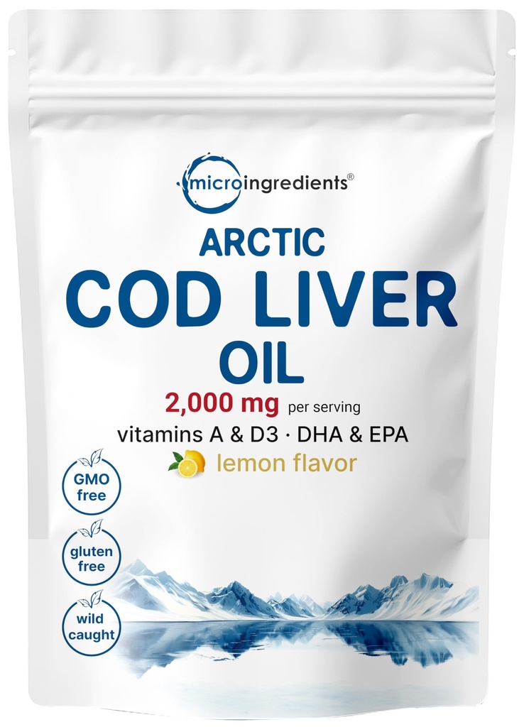 Cod Liver Oil 2,000mg Per Serving, 360 Softgels | Burpless Lemon Flavored – Rich in Omega 3, Vitamins A & D3, EPA, DHA | Wild Caught Arctic Deep Sea Fish | Heart, Brain, & Immune Supplement