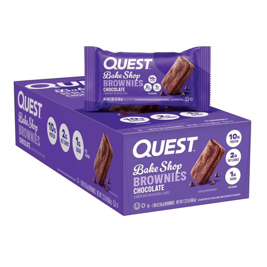 Quest Nutrition Bake Shop, Chocolat Brownies, 10g de protéines, 2g de glucides nets, 1g de sucre, Snack de protéines, 10 Compte