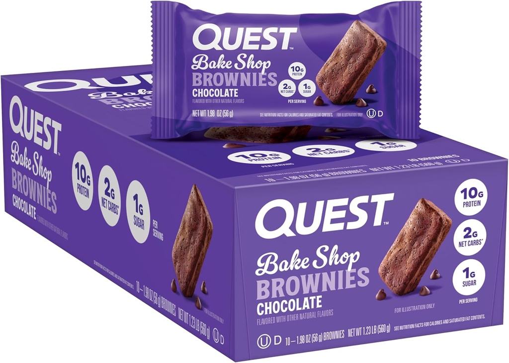 Quest Nutrition Bake Shop, Chocolate Brownies, 10g Protein, 2g Net Carbs, 1g Zucker, Protein Snack, 10 Count