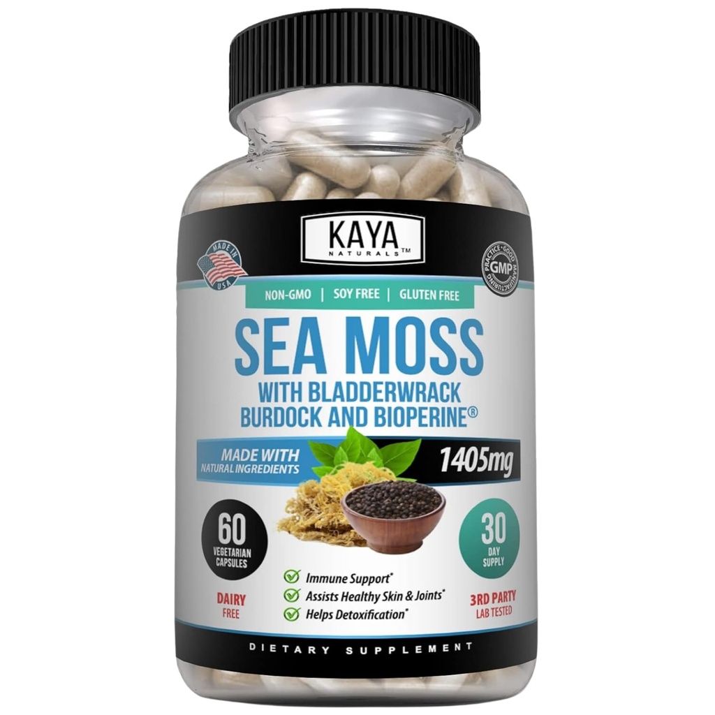 Kaya Naturals Sea Moss - Mobility Supplement für Männer und Frauen - mit Burdock Root, Irish Moss, Bladderwrack und BioPerine - für Mobilität Gesundheit und Immune Boost, 60 Count