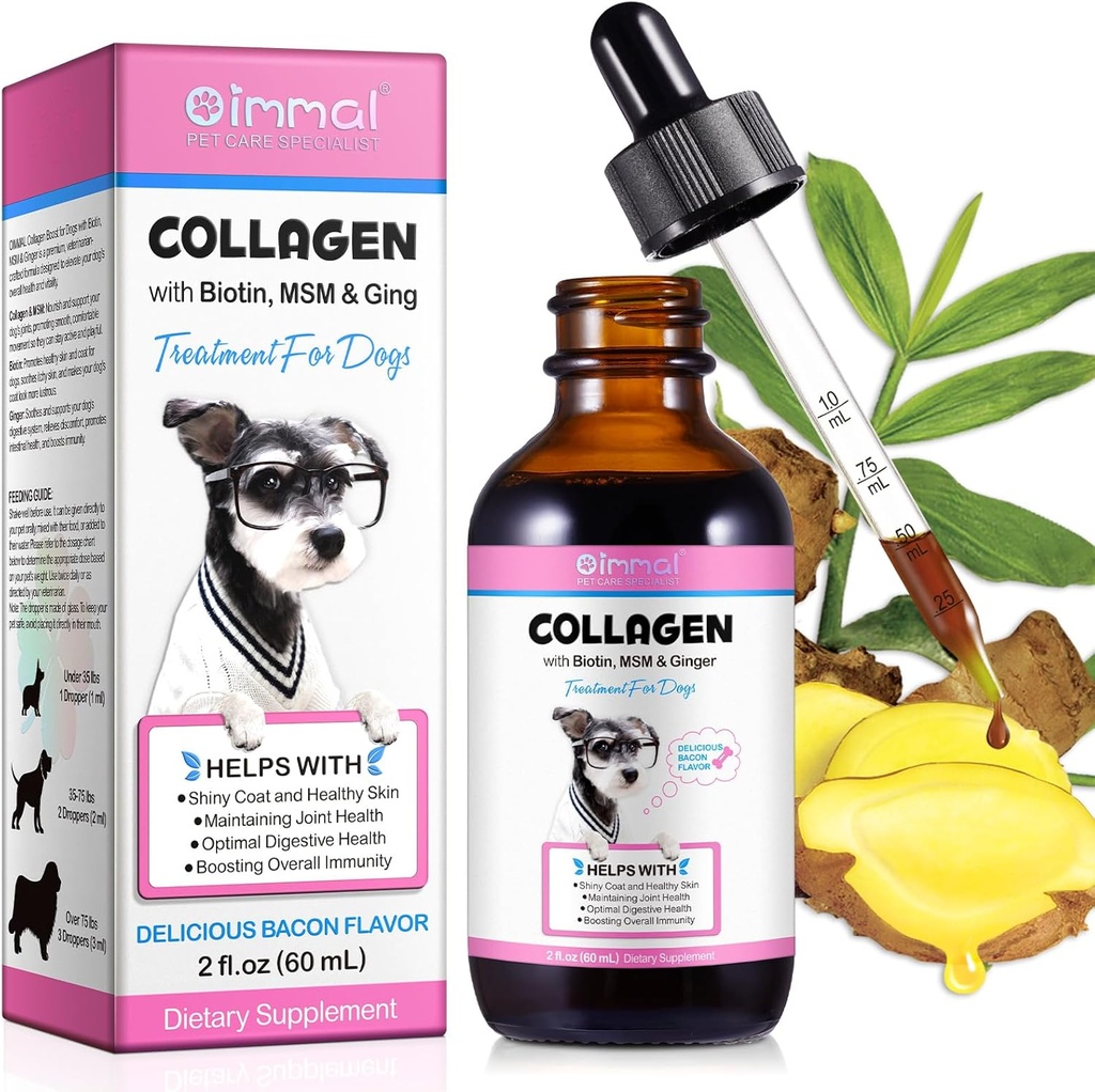 Kollagen für Hunde, flüssiges Kollagen für Hunde, Hundeflüssigkeit Collagen Drops, Kollagen mit Biotin, MSM & Ginger Behandlung für Hunde, Haut und Mantel Ergänzung für Hunde, Hunde Collagen 60ml
