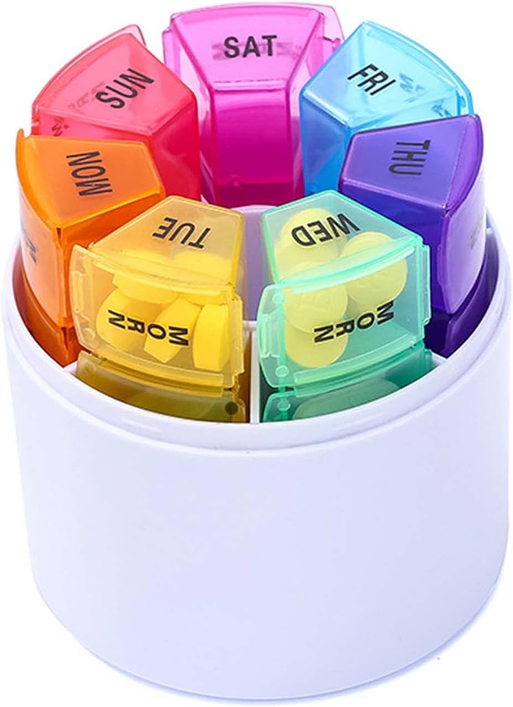 Wöchentlicher Pillen-Manager, 4 tägliche Pillen-Boxen, 7-tägige Pille Rack Moisture-Proof, Pill Box Medication Reminder, Portable Vitamin Fish Oil Medication and Supplement Container (Cylindrical Storage)