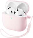 ORNARTO pour boîtier AirPods 4, housse de protection complète en silicone souple avec LED visible, compatible avec AirPods 4e génération 2024 - Craie rose