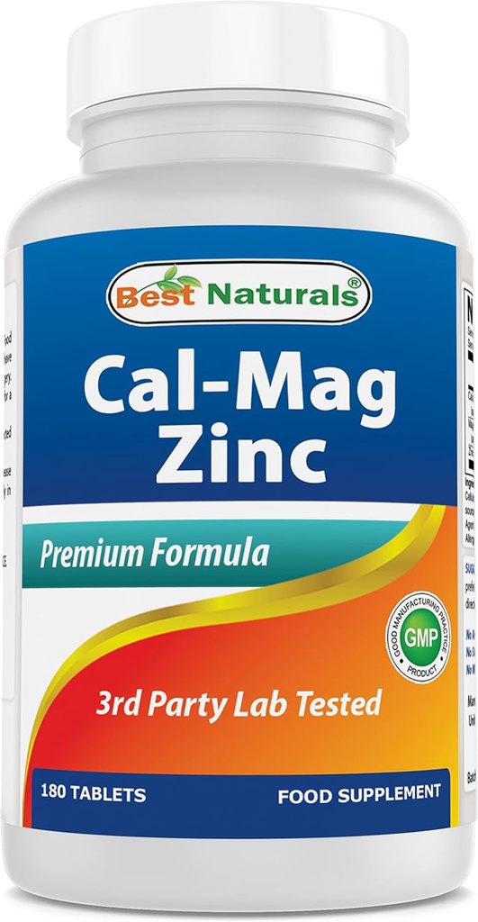 #1 CAL MAG ZINC by Best Naturals - Essential Mineral Complex - Fabriqué dans un établissement certifié GMP aux États-Unis et testé par une tierce partie pour la pureté. Garanti!!, 180 comprimés