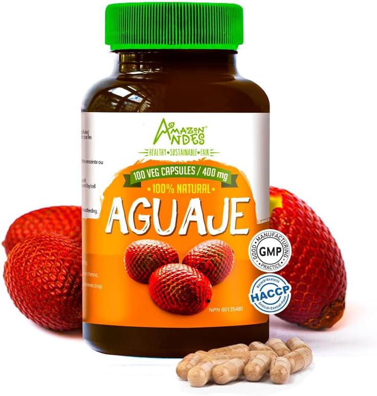 Andes Aguaje Capsules - Female Health Supporter and Hormone Balancer - Wild Harvested in Peru und nachhaltig - Non GMO, Fairly Traded & Gluten Free - Buriti 100 Vegan Pillen (400mg)