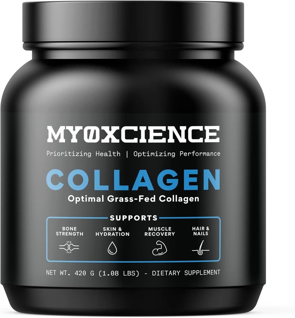 MYOXCIENCE Optimal Grass-Fed Collagen Powder | Bovine Collagen Peptides | Supports Collagen Production, Joint Health, Skin Elasticity, and More (30 Servings)