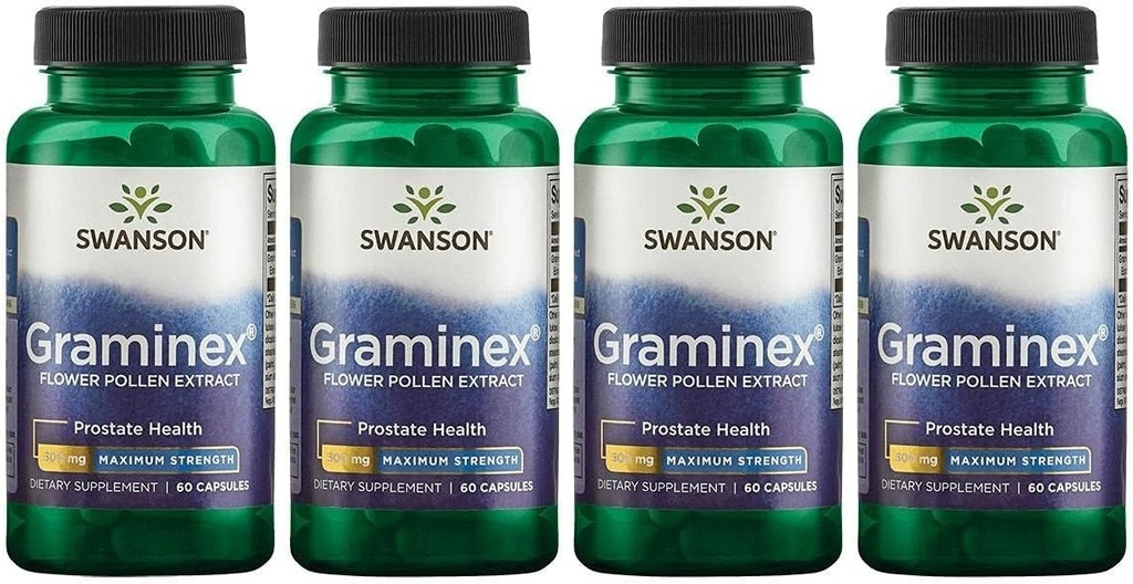 Swanson Maximum Strength Graminex Flower Pollen Extract - Unterstützt Prostata Gesundheit, Urinary Tract Funktion und Nierengesundheit - Mens Health Supplement - (60 Kapseln, 500mg Jeder) (4 Packung)