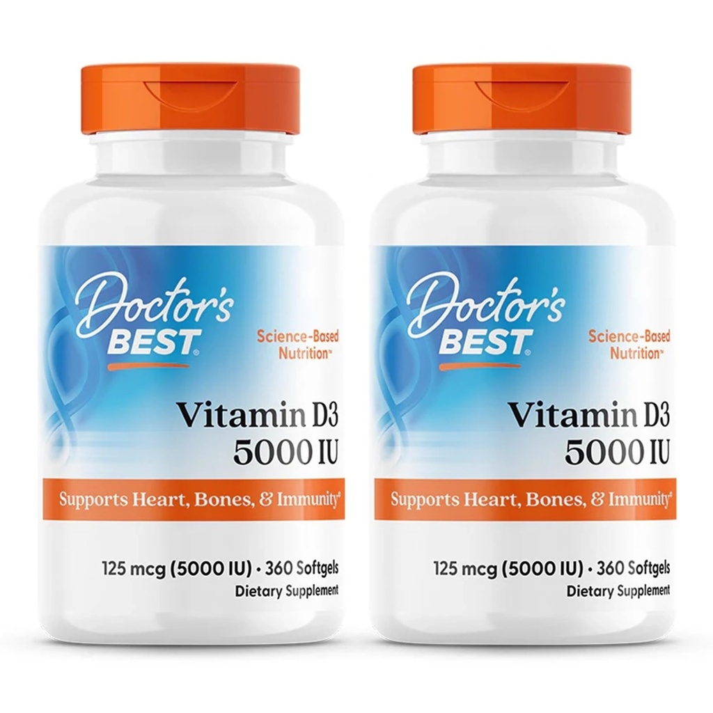 Meilleur médecin, (2 packs) Vitamine D3, 125 mcg (5000 UI), 360 Softgels