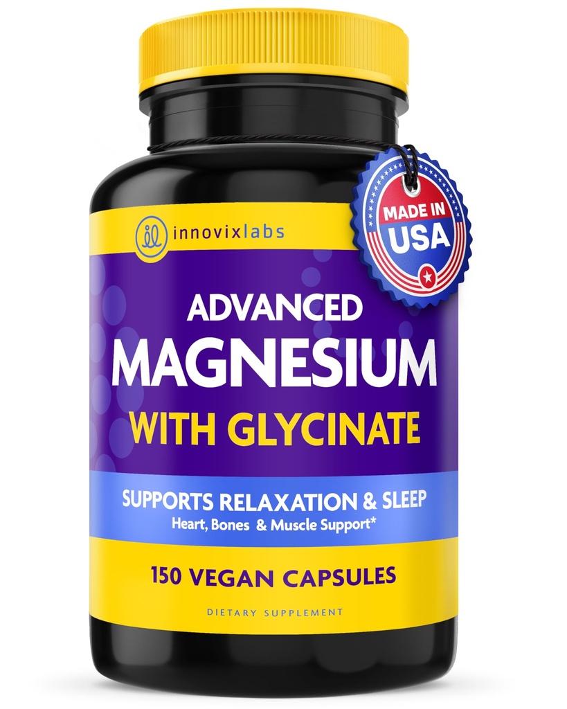 InnovixLabs Advanced Magnesium Kapseln - 150 Ct, 210 mg - Chelat Glycinat und Malat - Hohe Absorption, fördert Entspannung, Knochen, Muskelgesundheit, Vegan Malate Schlafergänzung