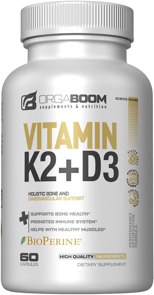 Vitamin D3 K2 Kalziumergänzung - Vitamin D 5000 IU + Vitamin K2 MK7 100 mcg, Knochenstärke und Herzgesundheit Ergänzungen für Frauen & Männer, D3K2 Zähne Vitamine mit Bioperin, US-Made Non-GMO 60 Cap