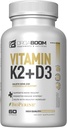 Vitamin D3 K2 Kalziumergänzung - Vitamin D 5000 IU + Vitamin K2 MK7 100 mcg, Knochenstärke und Herzgesundheit Ergänzungen für Frauen & Männer, D3K2 Zähne Vitamine mit Bioperin, US-Made Non-GMO 60 Cap