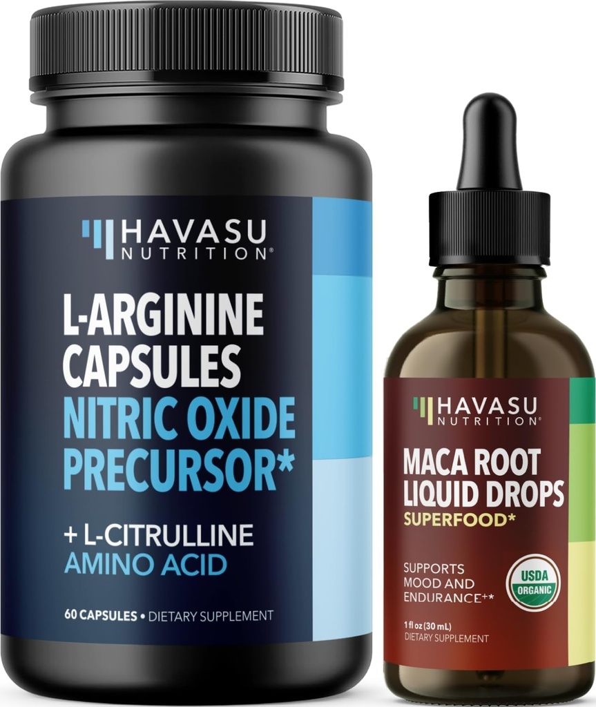 HAVASU NUTRITION Organische Maca Wurzelflüssigkeit Tropfen (60 Servierungen) & L Arginine L Citrulline Ergänzung (30 Servierungen)