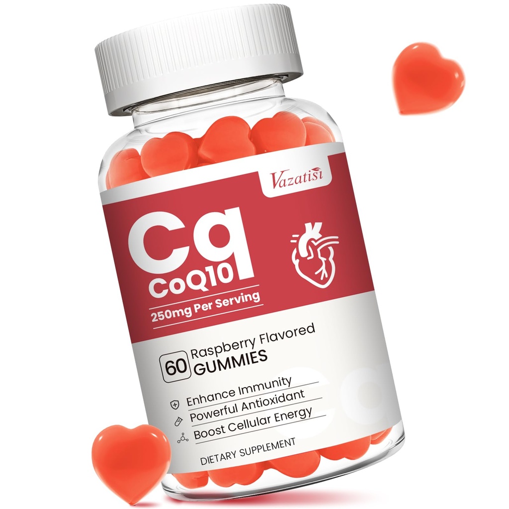 Hohe Absorption CoQ10 Gummie 250 mg, Plus Omega-3, Vitamin B3 für Zelluläre Energie, Gehirn & Antioxidans, 5X bessere Absorption Coenzym Q10 Ergänzung, Himbeer Flavored - 60 Cts